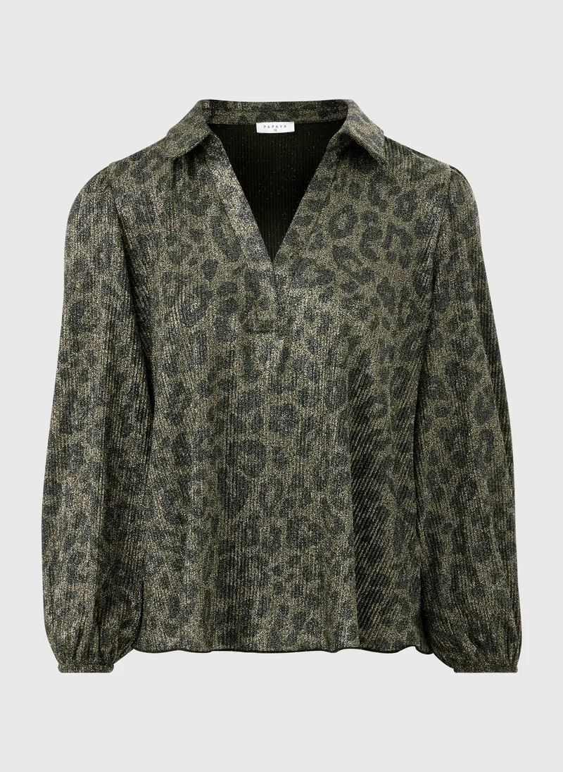 Matalan Green Gold Plisse Leopard Co Ord Blouse for Women | Best Price UAE