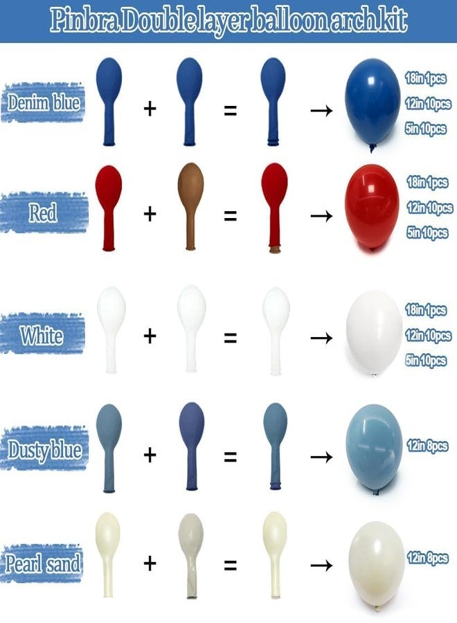 Pinbra قوس بالونات أحمر وأزرق وأبيض مزدوج الحشو، بالونات زرقاء ملكية وحمراء، بالونات لؤلؤية وبيضاء ورملية بألوان الباستيل، طقم قوس بالونات لأعياد الميلاد وحفلات استقبال المولود واحتفالات الرابع من يوليو وحفلات التخرج الوطنية - Image 3