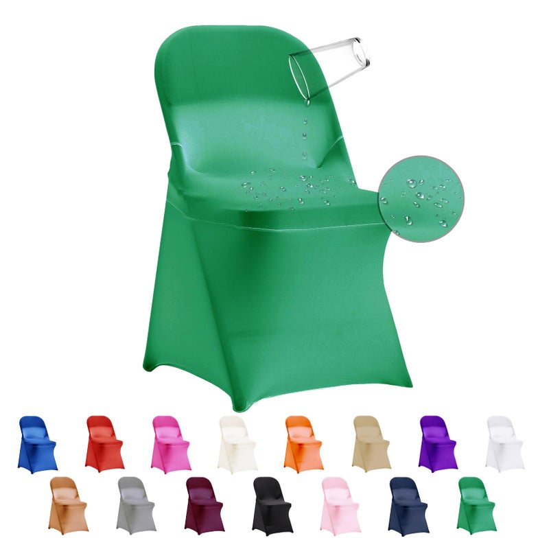 eccwai 12 PCS Waterproof Stretch Spandex Folding Chair Covers  Dining Room Chair Slipcovers Protector for Wedding  Banquet  Party  Holidays  Celebration and Decoration(Emerald) - Image 1