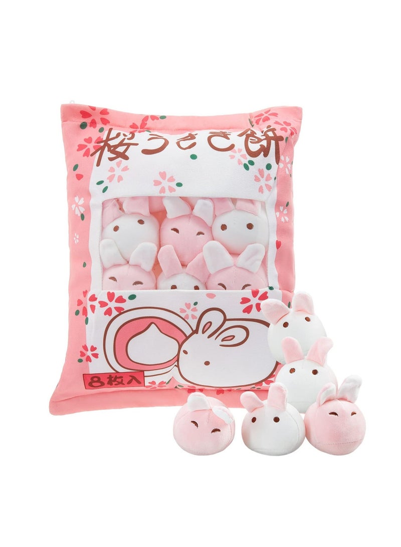 KASTWAVE Plush Pillow Kawaii Room Decor, Throw Pillow Removable Stuffed Animal Toys, Fluffy Cherry Bunnies Cats Kittens Dog Dinosaur for Creative Gifts, Teens Girls Kids (Pink, Bunny) - Image 1