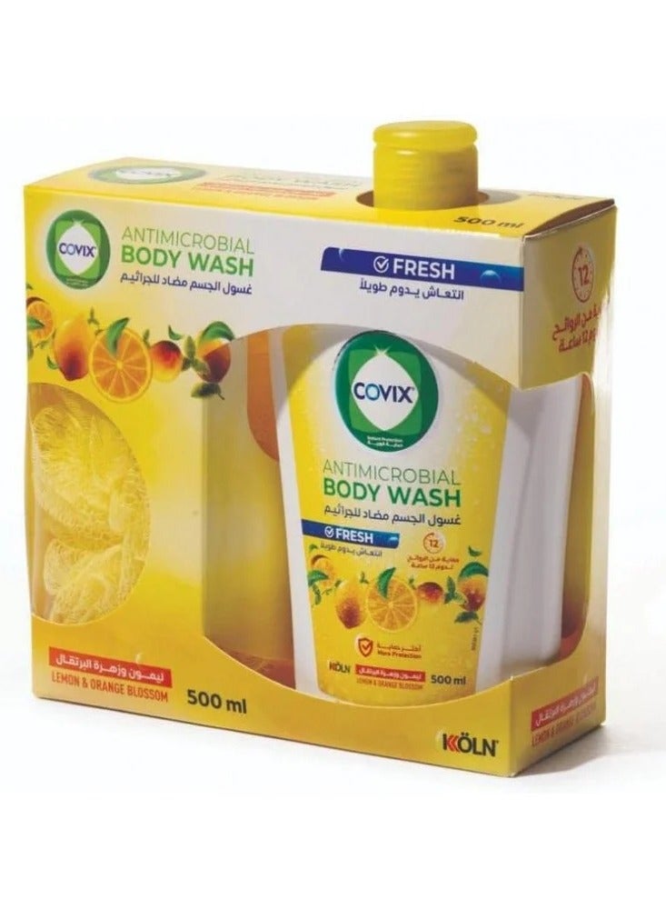 covix Antibacterial Body Wash Lemon and Orange Blossom with Loofah 500 ml 