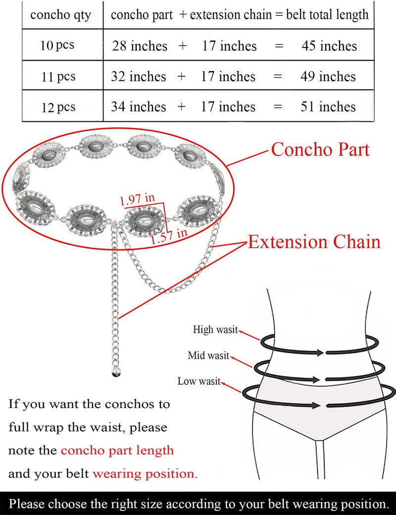 TOPACC Silver Metal Concho Belts for Women Western Cowgirl Boho Chain Belt for Dress Jeans Country Concert Outfit - Image 2