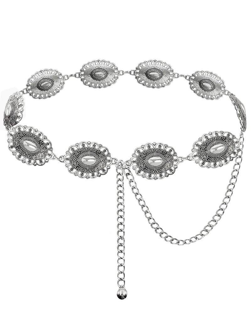 TOPACC Silver Metal Concho Belts for Women Western Cowgirl Boho Chain Belt for Dress Jeans Country Concert Outfit - Image 1