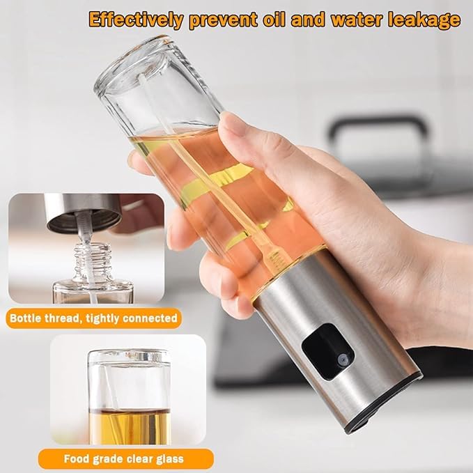 Chaher Oil Sprayer FoodGrade Stainless Steel Glass Oil Spray Bottle Vinegar Bottle Oil Dispenser LeakProof Drops Best for Cooking Oil Spray Bottle 100 ML - Image 5