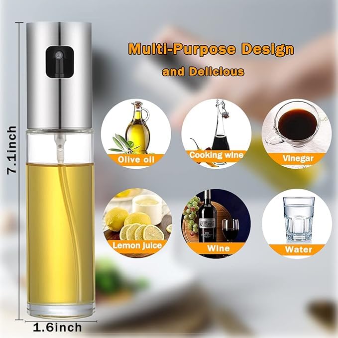 Chaher Oil Sprayer FoodGrade Stainless Steel Glass Oil Spray Bottle Vinegar Bottle Oil Dispenser LeakProof Drops Best for Cooking Oil Spray Bottle 100 ML - Image 3
