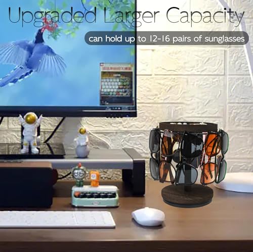 LingLingo Sunglasses Organizer 360° Rotating Eyeglass Holder Stand with Wood Tray and Base, Eye Glass Display Rack for Multiple Sunglass Storage for Table Dresser Nightstand Desk - Image 3