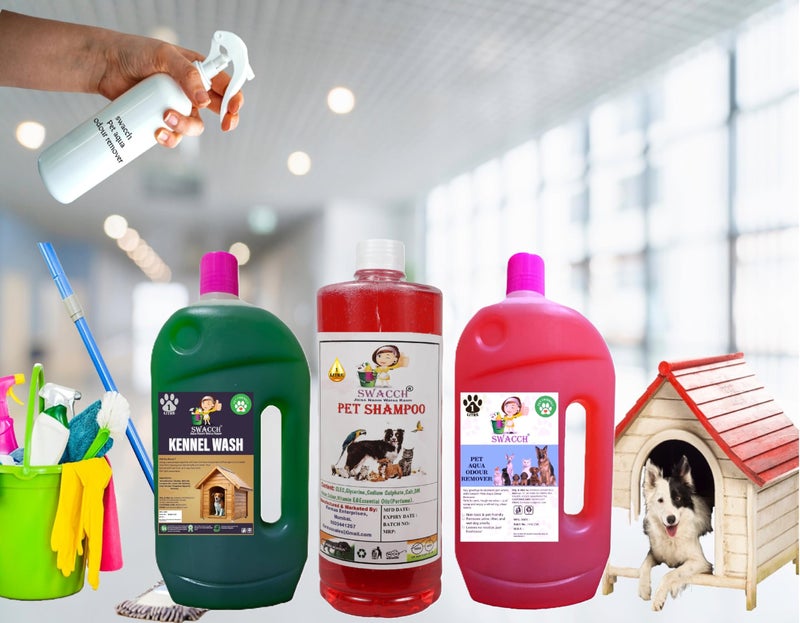 swacch Kennel Wash (Jasmine) + Pet Shampoo (Jasmine) I Pet Aqua Odour Remover (Rose) 1 Litre Combo Pack of 3 Economical Pack I Dog and Cat Friendly - Image 2