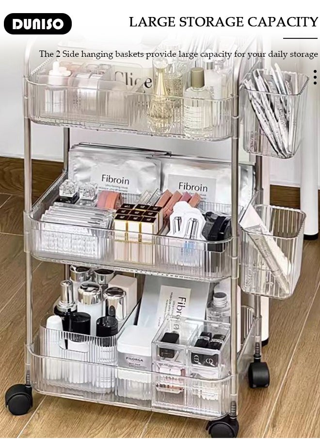 DUNISO - 3-Tier Rolling Cart with Wheels, Rolling Storage Cart with Handle and Small Storage Basket, Multifunction Storage Trolley, Service Cart, Utility Shelves Cart for Living Room Kitchen Bathroom Office - Image 1