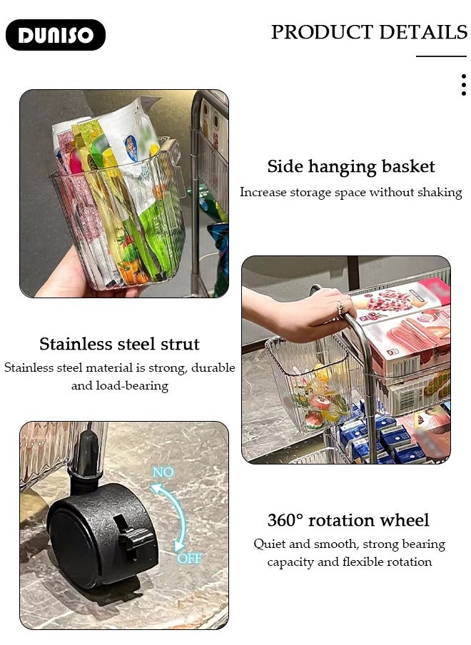 DUNISO - 3-Tier Rolling Cart with Wheels, Rolling Storage Cart with Handle and Small Storage Basket, Multifunction Storage Trolley, Service Cart, Utility Shelves Cart for Living Room Kitchen Bathroom Office - Image 1