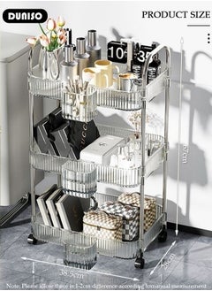 DUNISO 3-Tier Rolling Cart with Wheels, Rolling Storage Cart with Handle and Small Storage Basket, Multifunction Storage Trolley, Service Cart, Utility Shelves Cart for Living Room Kitchen Bathroom Office  - Image 4