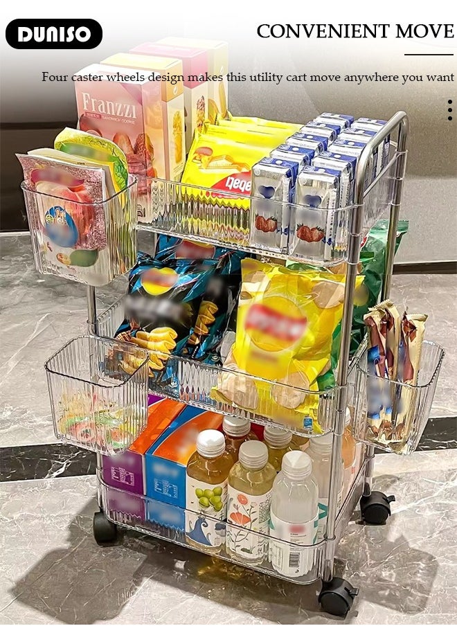 DUNISO - 3-Tier Rolling Cart with Wheels, Rolling Storage Cart with Handle and Small Storage Basket, Multifunction Storage Trolley, Service Cart, Utility Shelves Cart for Living Room Kitchen Bathroom Office - Image 1
