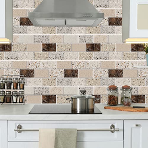 URCOLOR 10-Sheet Backsplash Tile for Kitchen Peel and Stick,12"x12" Self Adhesive Wall Tiles Stick on Back Splashes for Bathroom Brown - Image 2