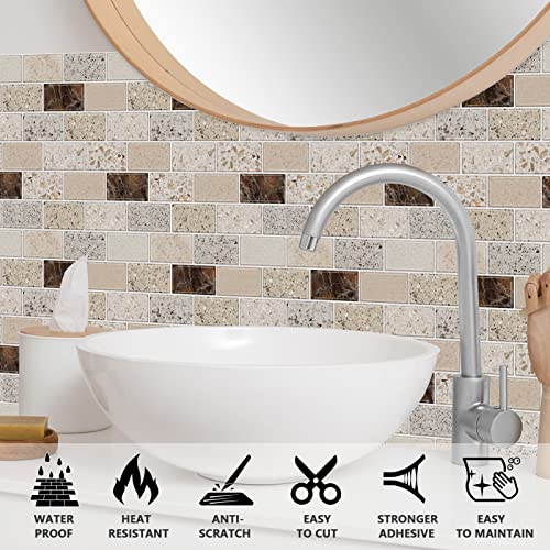 URCOLOR 10-Sheet Backsplash Tile for Kitchen Peel and Stick,12"x12" Self Adhesive Wall Tiles Stick on Back Splashes for Bathroom Brown - Image 3