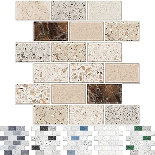 URCOLOR 10-Sheet Backsplash Tile for Kitchen Peel and Stick,12"x12" Self Adhesive Wall Tiles Stick on Back Splashes for Bathroom Brown - Image 1