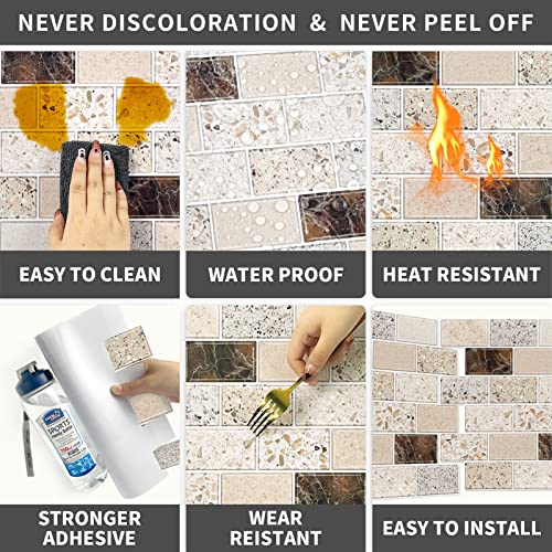 URCOLOR 10-Sheet Backsplash Tile for Kitchen Peel and Stick,12"x12" Self Adhesive Wall Tiles Stick on Back Splashes for Bathroom Brown - Image 4