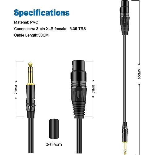 LanSenSu XLR to 1/4 TRS Stereo Adapter,XLR Female to 1/4 Inch (6.35mm) Stereo Balanced Microphone Stereo Audio Converter AdapterCable 2Pack- 11.8inch - Image 2