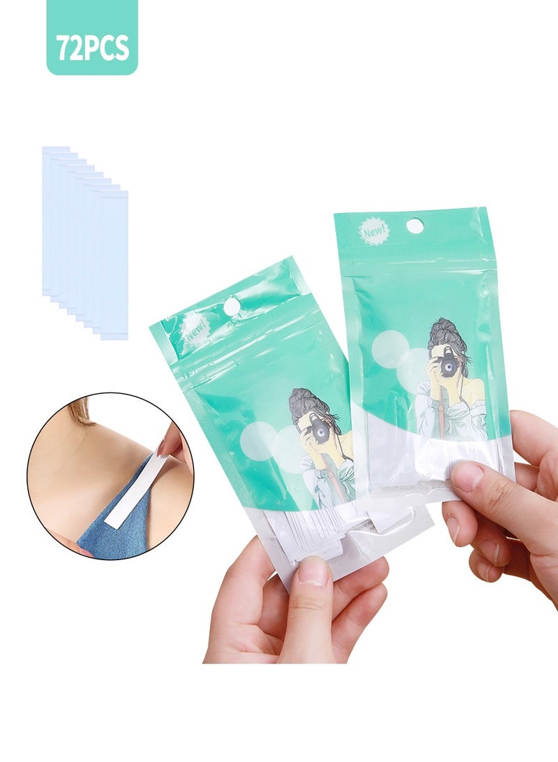 BEIRUI 72 Strips Double Sided Tape for Clothes Body Strength Tape Adhesive on Skin and Fabrics Clear Tape for All Skin Tones and Fabrics - Image 1
