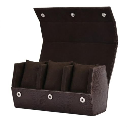essart Luxury 3 Watch Roll Case Premium Leather Travel Watch Organizer for Men, Compact & Protective Watch Storage Box Soft Velvet Interior & Magnetic Closure with Snakebit Brown colour - Image 1