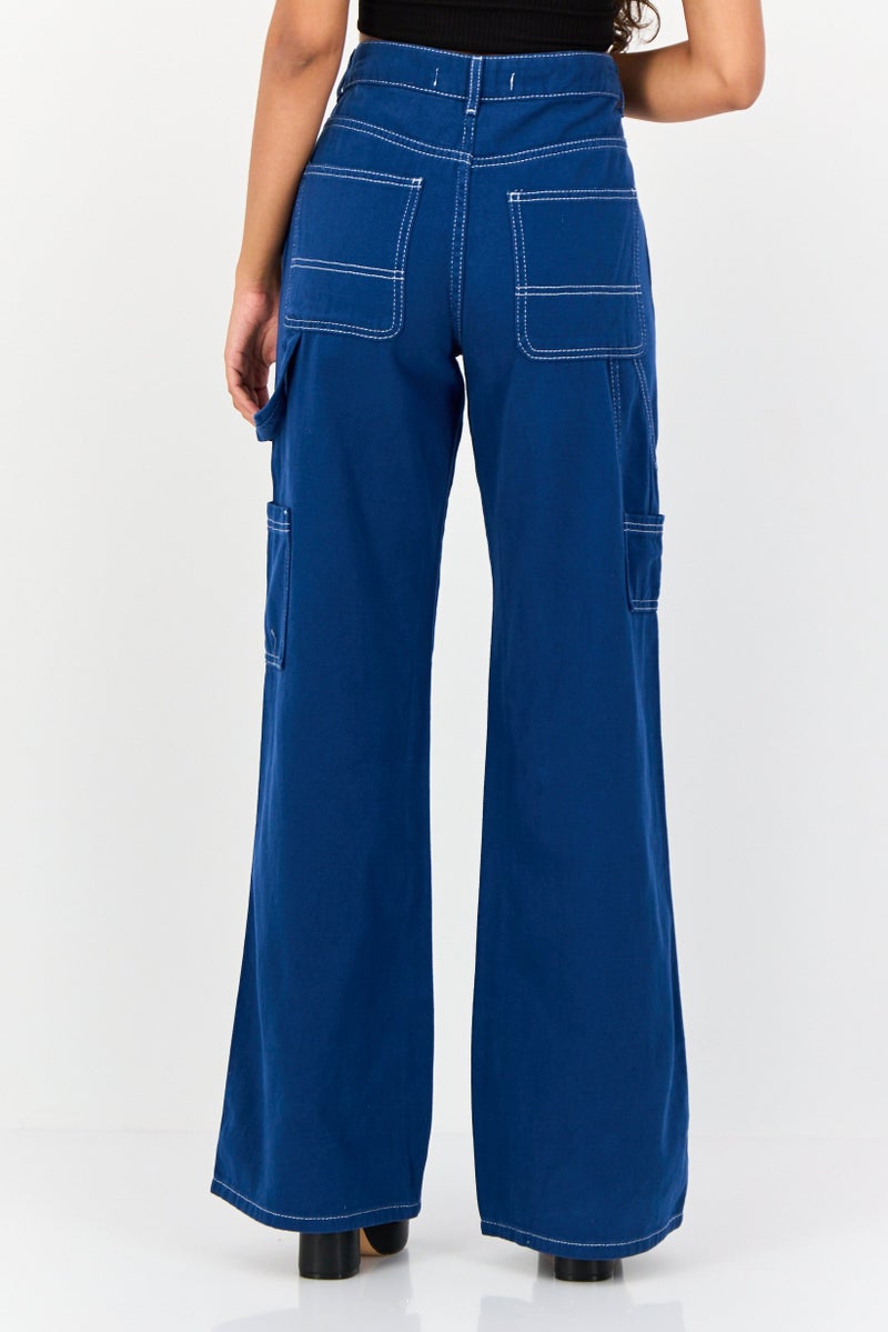 KOTON Women Regular Fit Wide Leg Solid Denim Jeans, Blue - Image 2