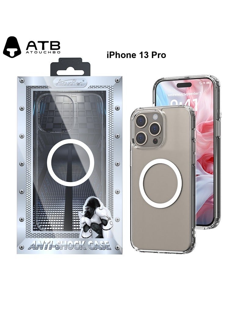 Atouchbo iPhone 13 pro Clear shockproof case with built-in magnetic ring for car mounts and magnetic holders Elegant lightweight cover with anti-yellowing protection. A premium clear phone case made of soft TPU and hard PC for strong protection against drops, bumps, and scratches. Comes with a magnetic ring holder, allowing perfect compatibility with magnetic car mounts and stands. Anti-yellowing coating keeps the case crystal clear for a long time. - Image 2