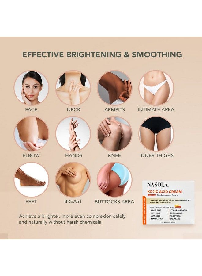 Nasola كريم حمض الكوجيك لتفتيح البشرة وإزالة البقع الداكنة من الوجه والجسم للنساء والرجال تحت الإبطين وإزالة التصبغات وتوحيد لون البشرة - Image 5