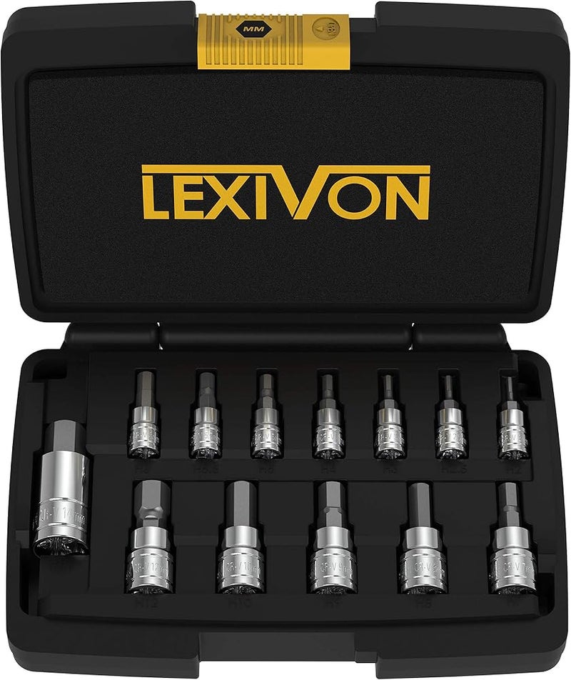 LEXIVON HEX Bit Socket Set, Premium S2 Alloy Steel 13-Piece Metric 2mm - 14mm Set Enhanced Storage Case (LX-141) - Image 1