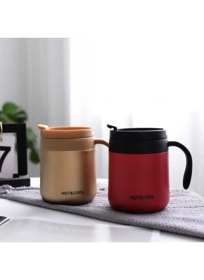Leeonz Leeonz 350ml Thermos Cup 304 Stainless Steel Insulated Coffee Mug with Handle Thermos Cup for Home Office (Red)  - Image 3