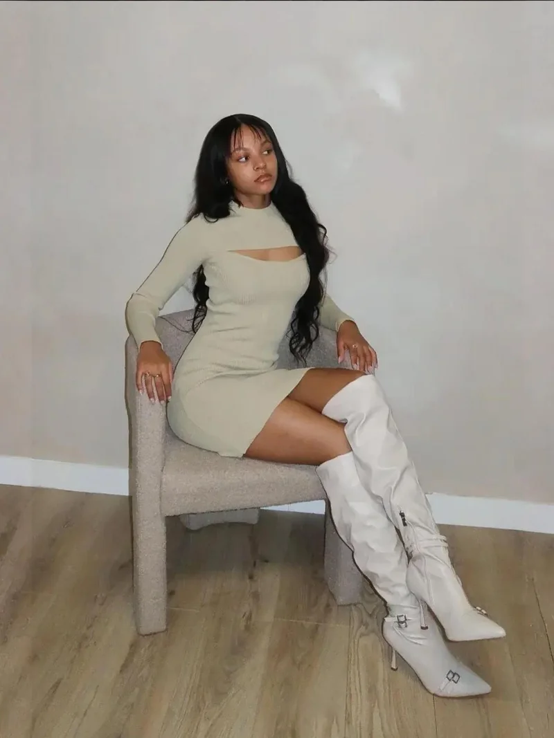 HICCUP Crew Neck Cut Out Long Sleeve Mini Bodycon Dress