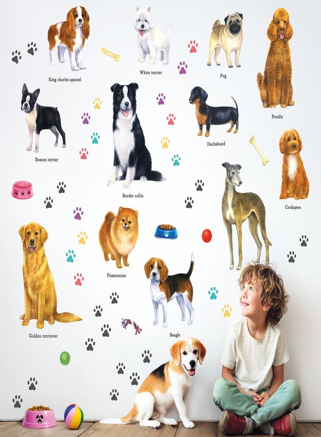 ديكو وال ملصقات حائط للكلاب من DECOWALL DS8-8045 قابلة للإزالة وقابلة للتقشير واللصق، ديكور غرفة مطبوع عليه مخلب، عظام جرو، ديكورات غرفة النوم، ورق حائط، غرفة نوم الحيوانات الأليفة، طفل صغير من نوع Golden Retrieve Terrier - Image 2