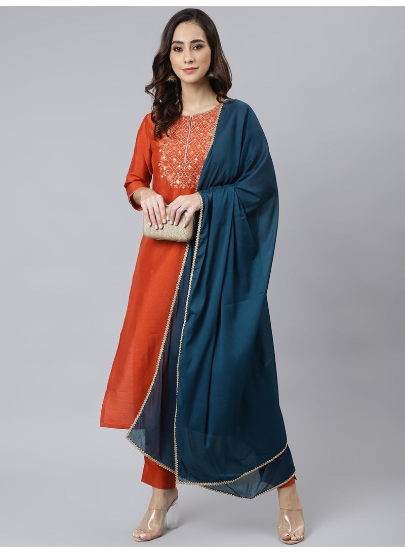 Miss Noor Indian Women Ethnic Ziya Kurta And Pant Set With Dupatta  - Image 3