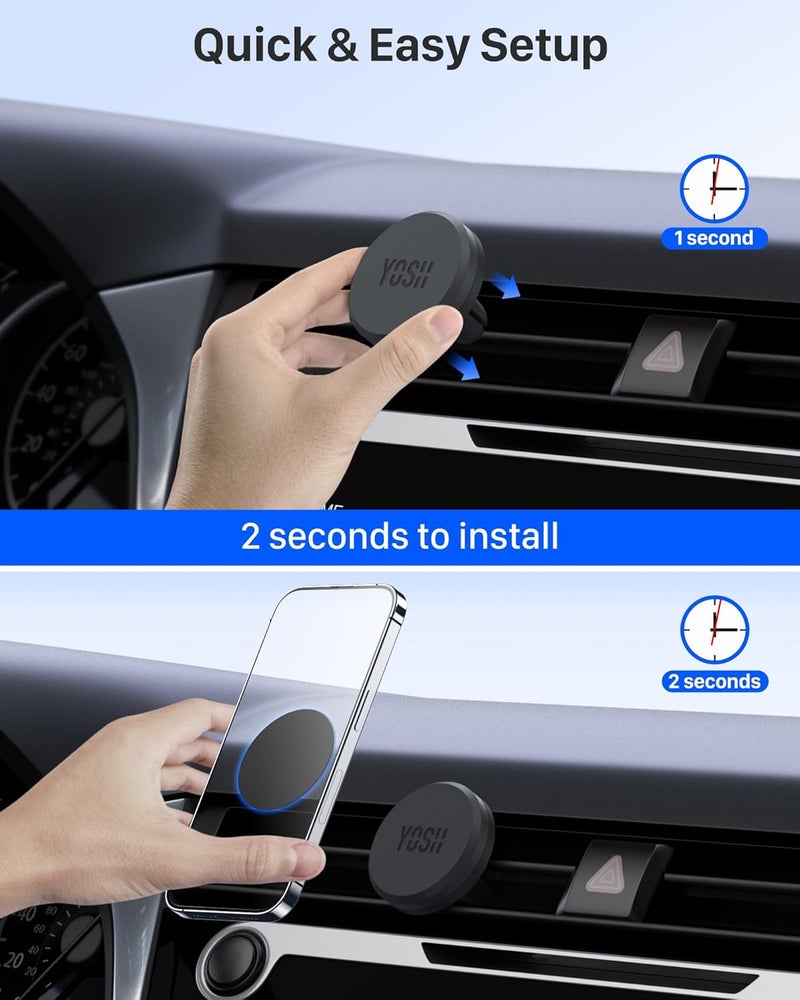 YOSH Car Phone Holder, Magnetic Phone Car Mount Air Vent, Upgraded Strongest Magnets & Super Stable, Phone Holder for Car Vent Compatible with iPhone Samsung Huawei Xiaomi, Comes with Metal Plates - Image 5