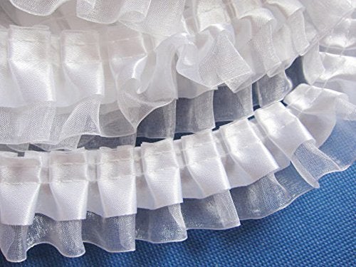 YYCRAFT YCRAFT Pack of 5y Two Tone Satin Organza Lace Edge Trim 1.5" Wedding Ribbon Sewing-White - Image 1