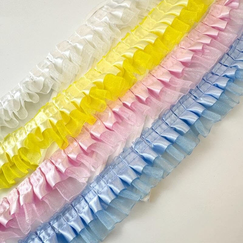 YYCRAFT YCRAFT Pack of 5y Two Tone Satin Organza Lace Edge Trim 1.5" Wedding Ribbon Sewing-White - Image 3