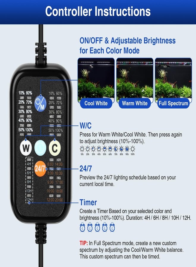 fishkeeper Aquarium Light,LED Fish Tank Lights with Auto Time Sync & 24/7, IP68 Waterproof Extendable Bracket DIY Full Sprctrum Aquarium Plant Lights with Timer/Dimming, Memory Function for 12-18 inch - Image 2