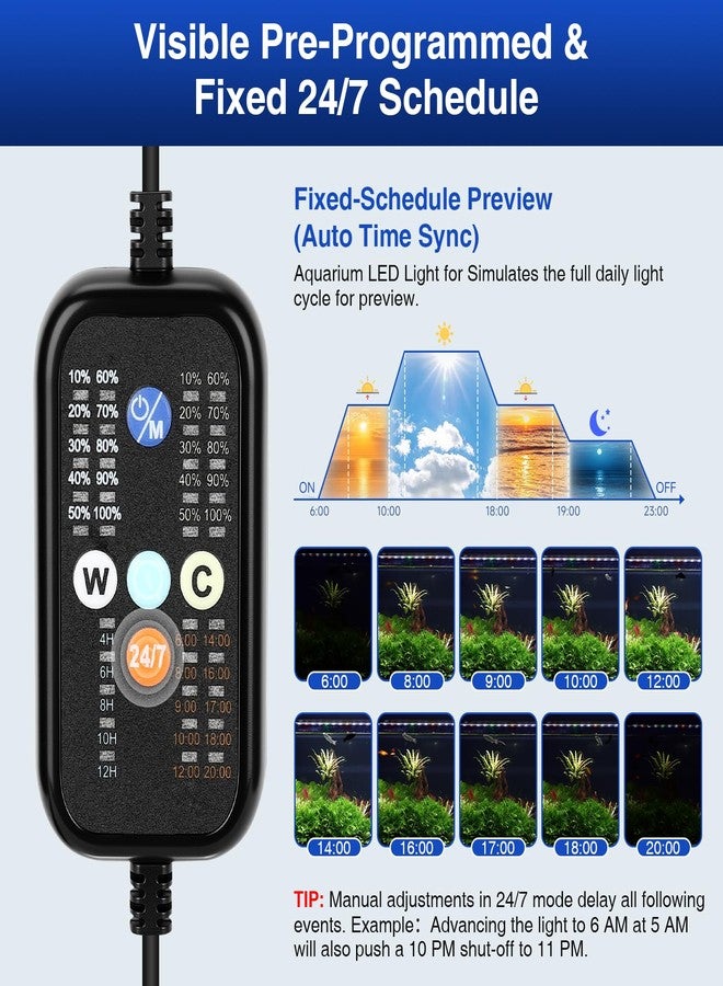 fishkeeper Aquarium Light,LED Fish Tank Lights with Auto Time Sync & 24/7, IP68 Waterproof Extendable Bracket DIY Full Sprctrum Aquarium Plant Lights with Timer/Dimming, Memory Function for 12-18 inch - Image 4