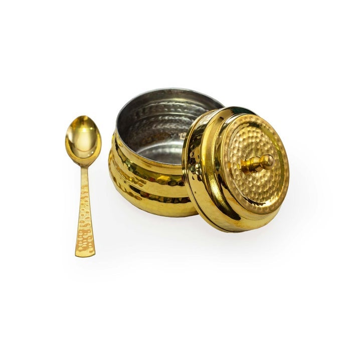 PURE BRASS GHEE POTOIL STORAGE JAROIL POT WITH SPOON FOR KITCHEN WITH TIN LINING250 ML