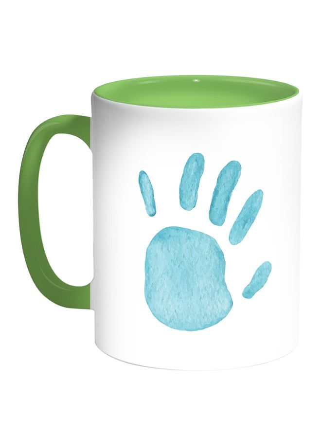 RKN Palm Of The Hand Printed Coffee Mug White Green - Image 1