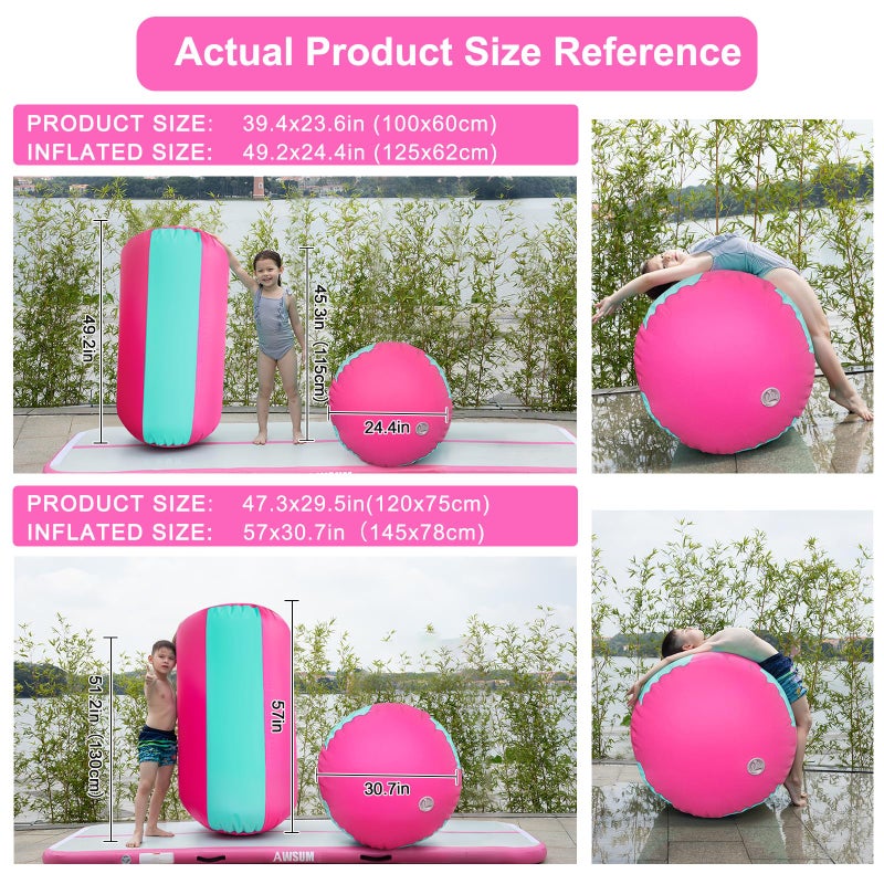 AWSUM Gymnastics Tumbling Equipment Barrel Inflatable Air Roller Thicken Octagon Mat back Handspring Trainer for Cheerleading Training Home Use, Without pump - Image 3