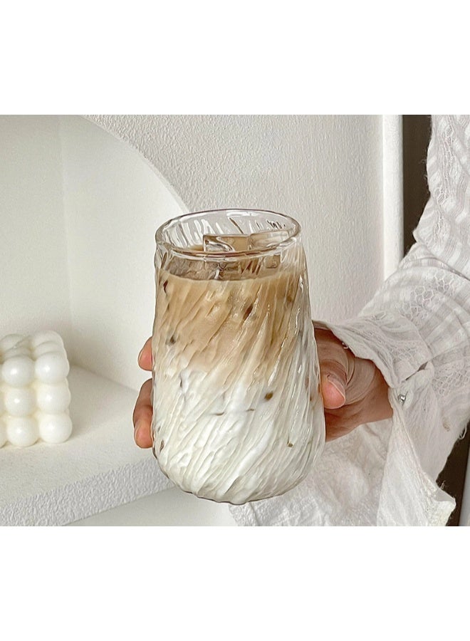 شيبشيب أكواب زجاجية شفافة بتصميم عتيق، كوب قهوة شفاف للماء والعصير والشاي والمشروبات والحليب، بقياس 6.5 × 6.5 × 12 سم - Image 1