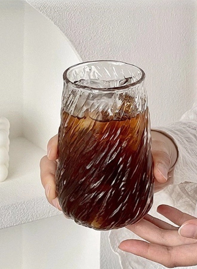 شيبشيب أكواب زجاجية شفافة بتصميم عتيق، كوب قهوة شفاف للماء والعصير والشاي والمشروبات والحليب، بقياس 6.5 × 6.5 × 12 سم - Image 2