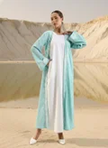 ISHIN Aqua Blue Thread Embroidered Layered Abaya with Hijab