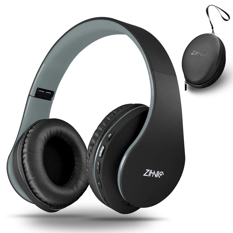 ZIHNIC Bluetooth Headphones Over-Ear, Foldable Wireless and Wired Stereo Headset Micro SD/TF, FM for Cell Phone,PC,Soft Earmuffs &Light Weight for Prolonged Wearing(Black/Gray) - Image 1
