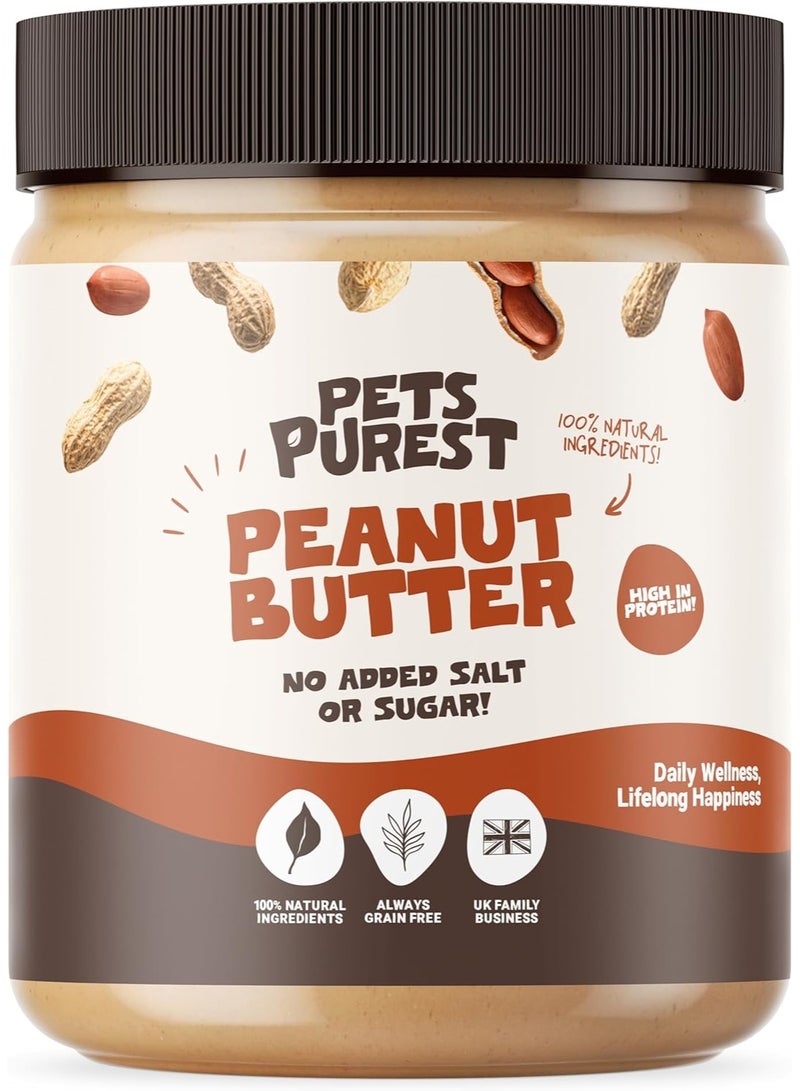 Pets Purest Dog Peanut Butter - 100% Natural Peanut Butter For Dogs & Puppy. Healthy Source of Protein Dog Treat Paste 340g - Free From Palm Oil, Xylitol, Salt, Wheat & Gluten. No Added Sugar - Image 1
