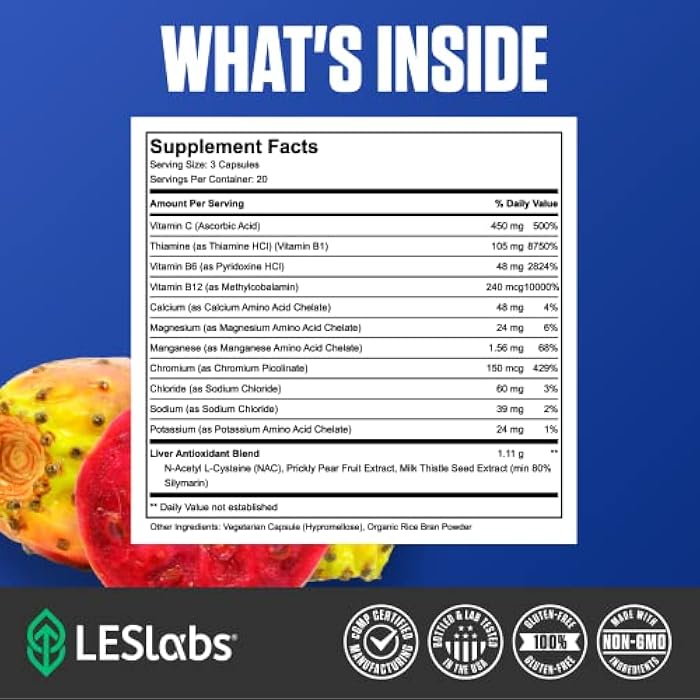 LES Labs DeToxx – Better Mornings & Recovery, Liver Support, Electrolyte Replenishment & Glutathione Support – Prickly Pear, Milk Thistle & NAC – Non-GMO Supplement – 60 Capsules - Image 4