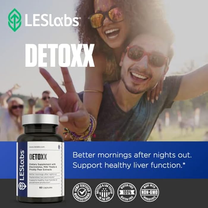 LES Labs DeToxx – Better Mornings & Recovery, Liver Support, Electrolyte Replenishment & Glutathione Support – Prickly Pear, Milk Thistle & NAC – Non-GMO Supplement – 60 Capsules - Image 5