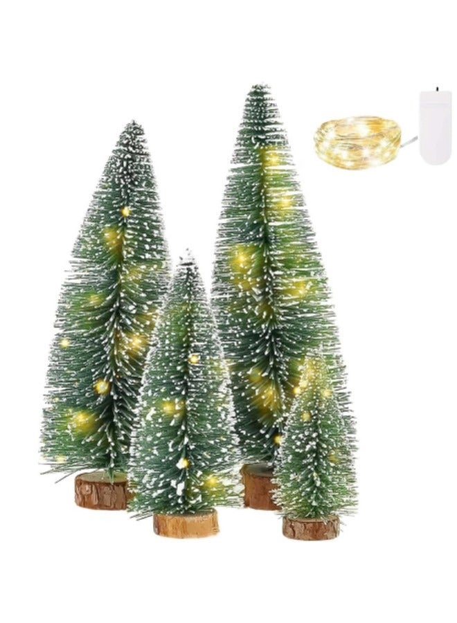 جيجيرو زينة الطاولة بأضواء شجرة الصنوبر الصغيرة، 4 أحجام من شجرة الصنوبر الصغيرة الاصطناعية ذات القواعد الخشبية - Image 1