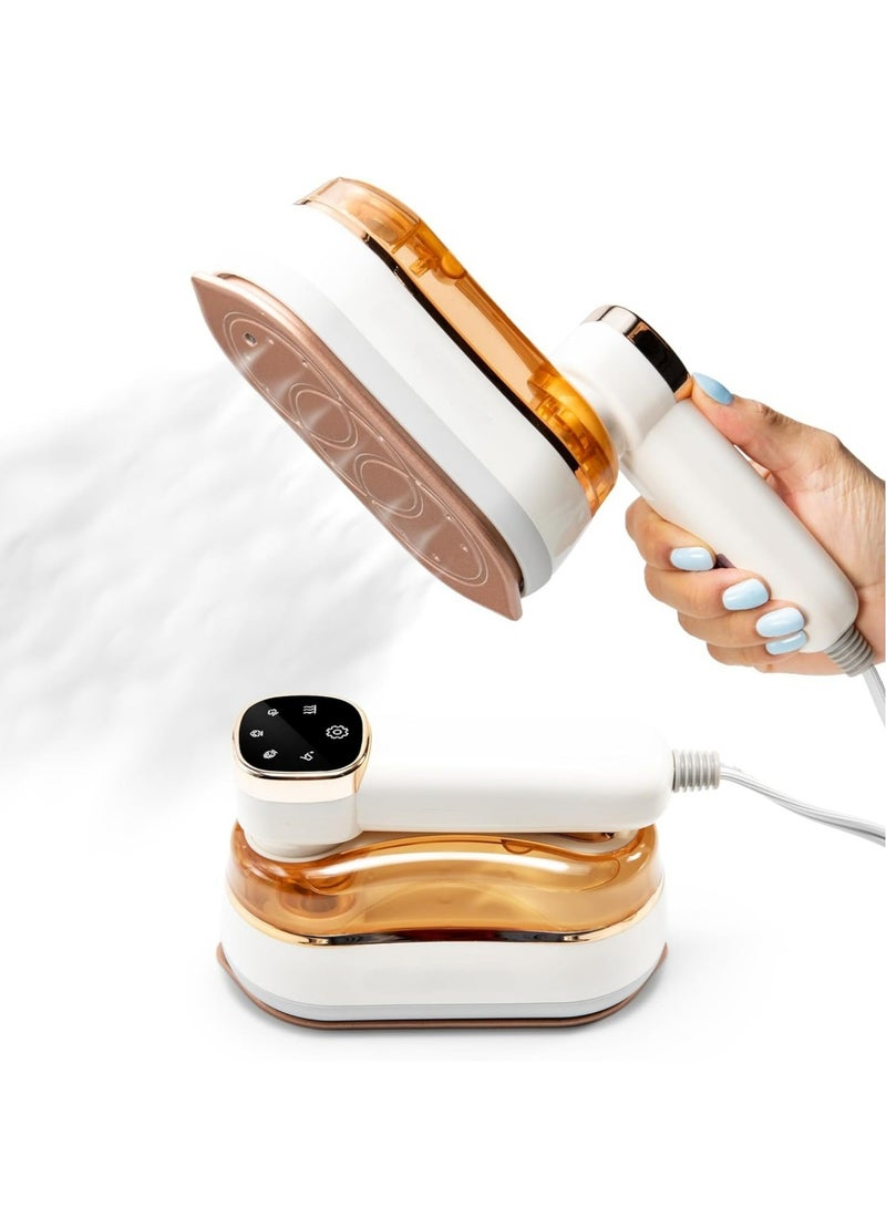 جوي لينك مكواة بخار محمولة للسفر للملابس مزودة بشاشة LED، مكواة بخار محمولة للملابس مع شاشة LED، مكواة بخار جافة ورطبة 2 في 1، قاعدة قاعدة من السيراميك، مقبض دوار 180 درجة، خزان ماء بسعة 180 مل، مكواة بخار للملابس للمنزل، للسفر - Image 1