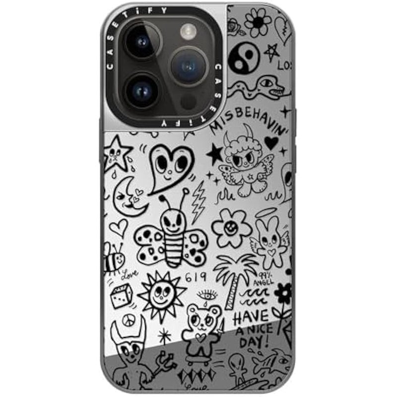 Casetify Mirror Case for iPhone 14 Pro Compatible with Magsafe - MISBEHAVIN' - Silver on Silver - Image 3