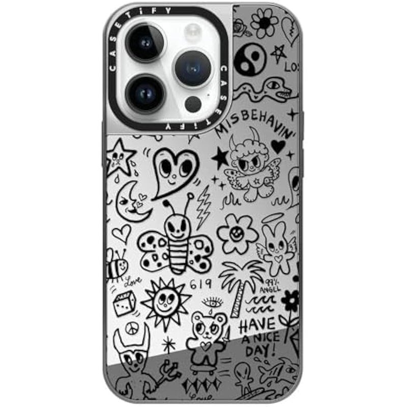 Casetify Mirror Case for iPhone 14 Pro Compatible with Magsafe - MISBEHAVIN' - Silver on Silver - Image 1