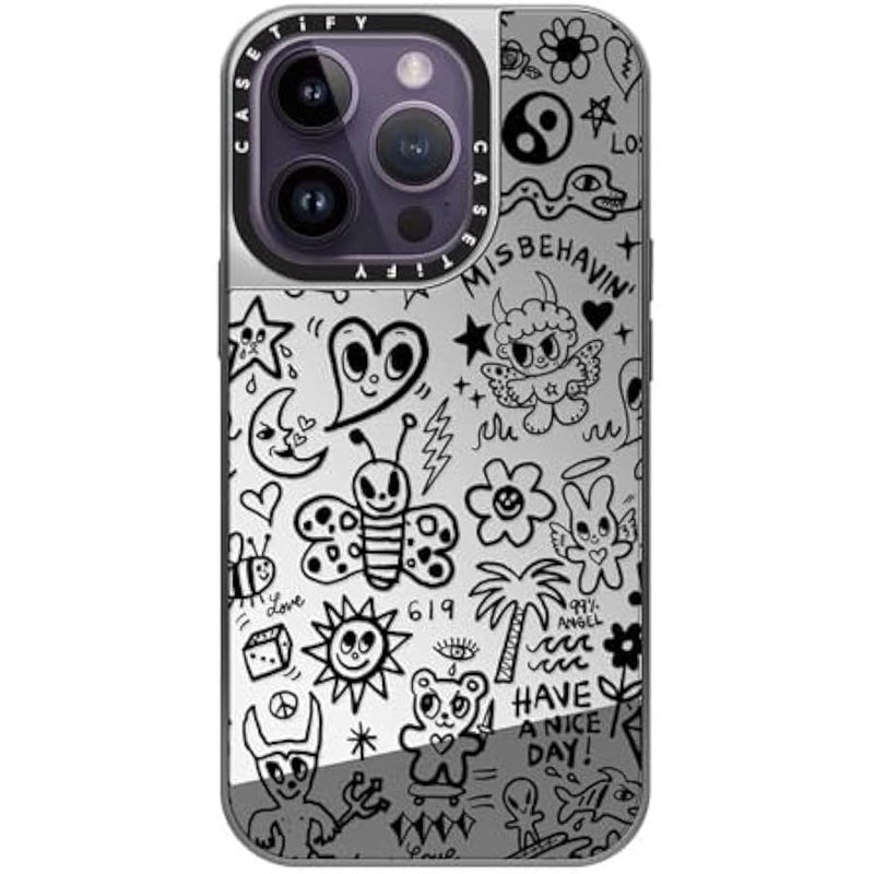 Casetify Mirror Case for iPhone 14 Pro Compatible with Magsafe - MISBEHAVIN' - Silver on Silver - Image 2